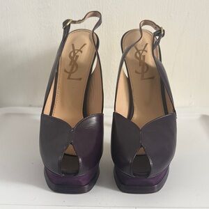 Yves Saint Laurent Dark Purple Original Tribute Slingback Heels